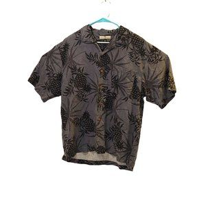 Tommy Bahama Silk Shirt Mens L Large Button Up Short Sleeve Palm Trees Collared
